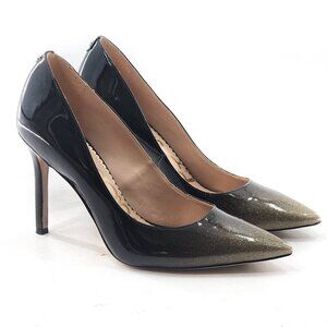 SAM EDELMAN Hazel Black Gold Simmer Patent Leather Stiletto Dress Pump